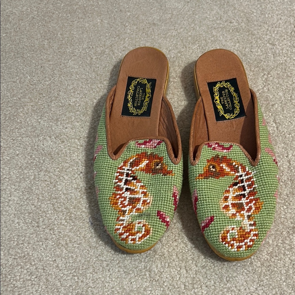 Handcrafted Green Mules with Seahorse Design